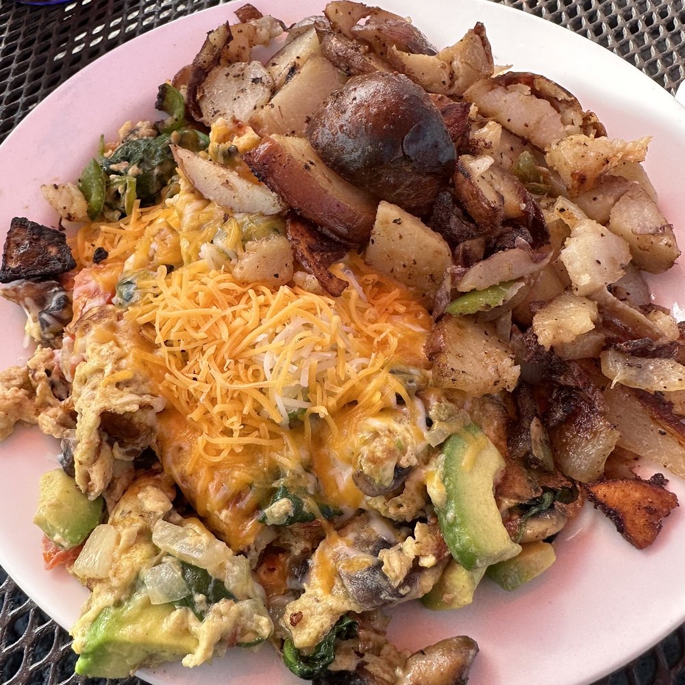 Lil'Bits - Momlet containing mushrooms, onions, spinach, tomatoes and cheese. With home fries. Yum! - American Near Me - Grover Beach, California Lil'Bits - Momlet containing mushrooms, onions, spinach, tomatoes and cheese. With home fries. Yum! - American Near Me - Grover Beach, California