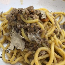 Spaghetti with duck ragout.