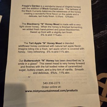 Misty Mountain Meadworks - Menu - Meaderies Near Me - Winchester, Virginia Misty Mountain Meadworks - Menu - Meaderies Near Me - Winchester, Virginia