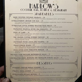 Harlow’s - Cocktail menu - American Near Me - Bonsall, California