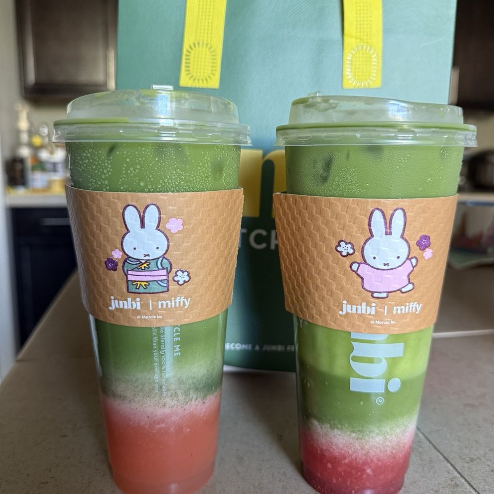 Junbi Matcha - (Left) Guava matcha and strawberry matcha lattes - Cafes Near Me - Seattle, Washington