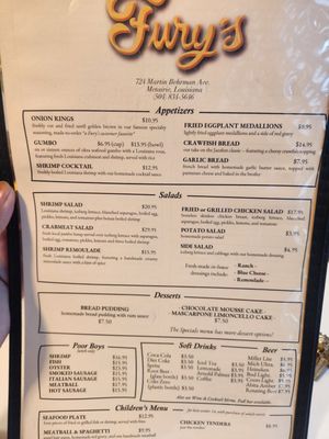 Menu photo 1 Fury's Restaurant Metairie, LA Menu photo 1 Fury's Restaurant Metairie, LA
