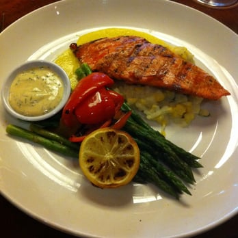 Seasons 52 - Copper River Salmon w/Corn Risotto and Asparagus - New American Near Me - Costa Mesa, California Seasons 52 - Copper River Salmon w/Corn Risotto and Asparagus - New American Near Me - Costa Mesa, California