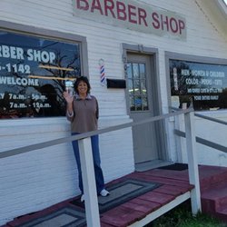 Hank's Barber Shop - Kelly Baker Lamb outside Hank's Barber Shop