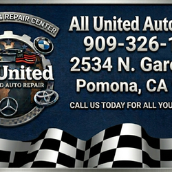 All United Auto Center - Our address 
and number banner