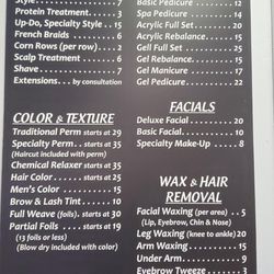 Eastern Arizona Academy of Cosmetology - Price Menu