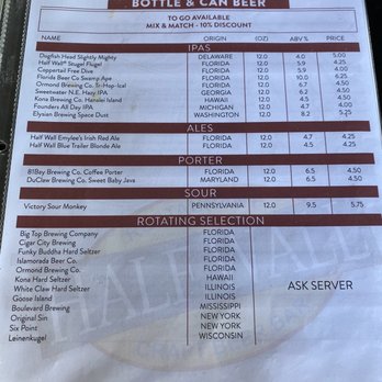 Half Wall - a menu for a restaurant - American Near Me - New Smyrna Beach, Florida