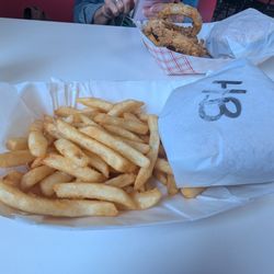Hamburger and fries.