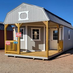 Sheds of Peralta - 12X28 Deluxe Lofted Playhouse with porch and (5) 2X3 Windows