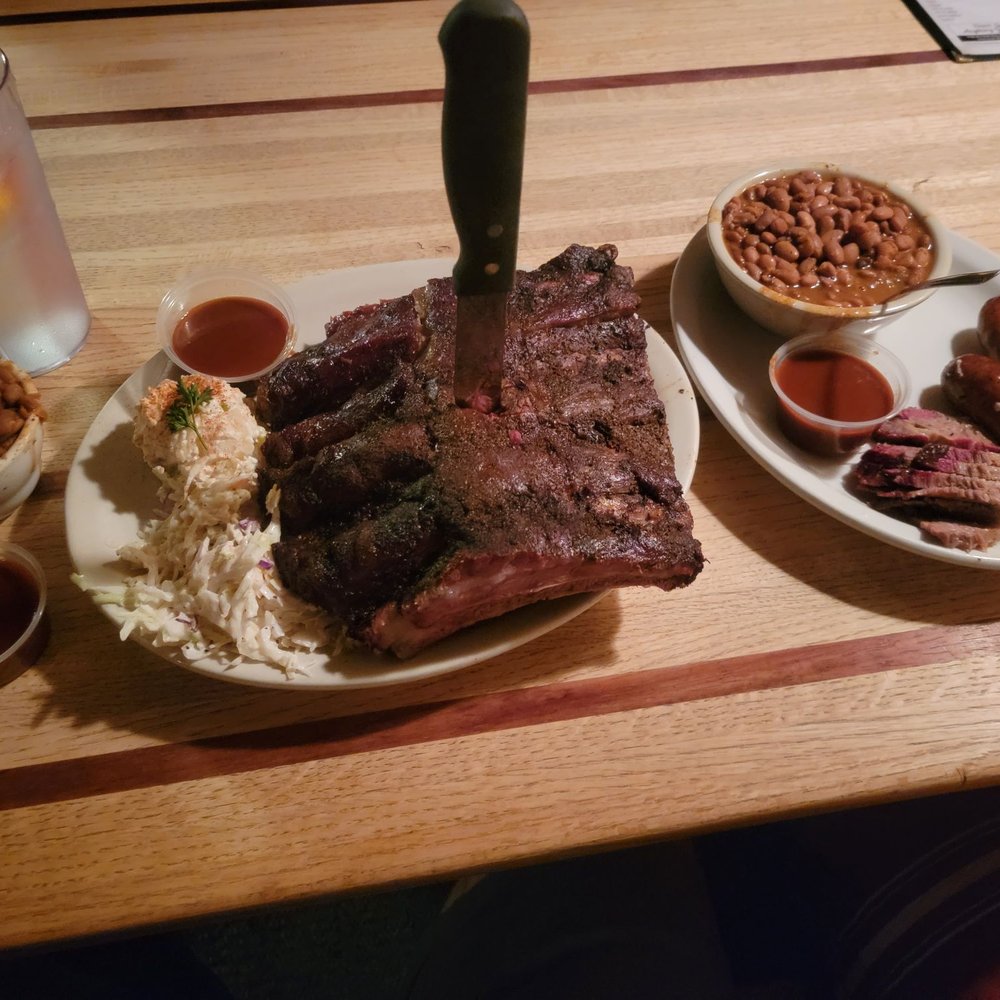 The State Line - Beef and pork rib platter (left), two meat platter (right). - Barbeque Near Me - El Paso, Texas