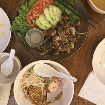 Megan’s Table - Beef Loc Lac and Phnom Penh Noodles (dry style with egg noodle) - Cambodian Near Me - San Francisco, California
