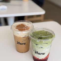 Haru - Biscoff latte & strawberry matcha
