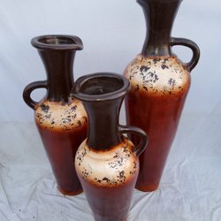 Planters & More - Set of 3 Clay Vases Brownish.