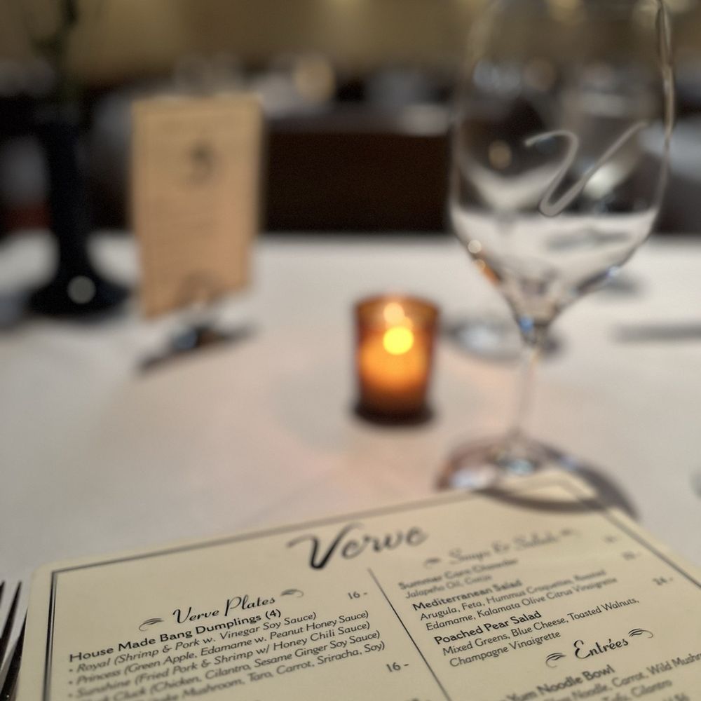 Verve Restaurant - Menu on table with candle and wine glass - French Near Me - Somerville, New Jersey Verve Restaurant - Menu on table with candle and wine glass - French Near Me - Somerville, New Jersey