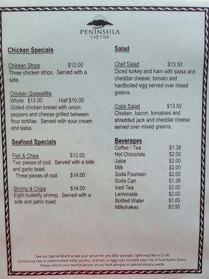 Menu photo 1 Peninsula Golf Club Restaurant Port Angeles, WA Menu photo 1 Peninsula Golf Club Restaurant Port Angeles, WA