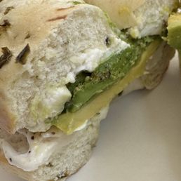 Jalepeno bagel with vegan cream cheese and avocado Jalepeno bagel with vegan cream cheese and avocado