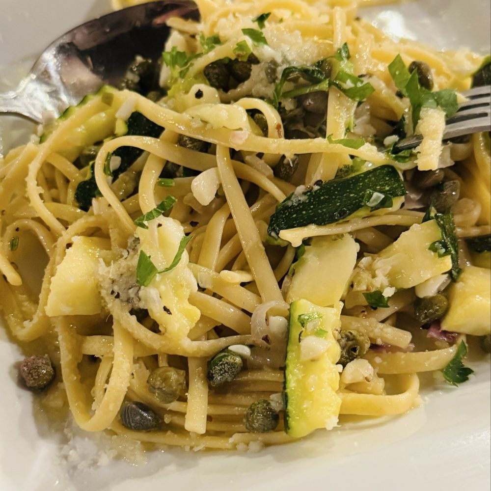 29 Palms Inn - Linguine tossed in a lemon caper cream sauce with zucchini. - New American Near Me - 29 Palms, California 29 Palms Inn - Linguine tossed in a lemon caper cream sauce with zucchini. - New American Near Me - 29 Palms, California