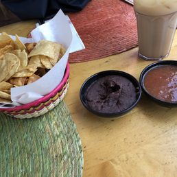 Chips, salsa and black bean dip. Chips, salsa and black bean dip.
