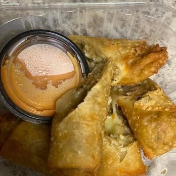 The Greasy Spoon - Boudin Egg Rolls with a yummy sauce. - Soul Food Near Me - Houston, Texas The Greasy Spoon - Boudin Egg Rolls with a yummy sauce. - Soul Food Near Me - Houston, Texas
