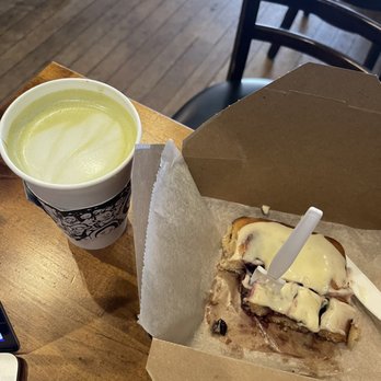 Krema Coffee House - Matcha latte and lemon blueberry roll - Coffee & Tea Near Me - Plainfield, Illinois Krema Coffee House - Matcha latte and lemon blueberry roll - Coffee & Tea Near Me - Plainfield, Illinois