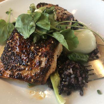 Commoner & Co - Togarashi crusted salmon, forbidden rice, & bok choy - Cocktail Bars Near Me - Tucson, Arizona Commoner & Co - Togarashi crusted salmon, forbidden rice, & bok choy - Cocktail Bars Near Me - Tucson, Arizona