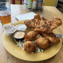 Fried fish with hush puppies.