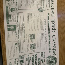 Shawn's Irish Tavern - Placemat specials