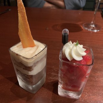 Seasons 52 - Carrot cake and balsamic strawberries dessert shooter - New American Near Me - Coral Gables, Florida Seasons 52 - Carrot cake and balsamic strawberries dessert shooter - New American Near Me - Coral Gables, Florida