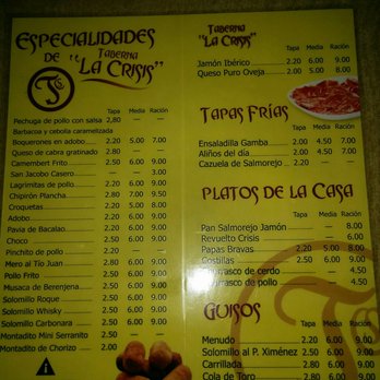 La Crisis - Carta Sept 2016 - Tapas Bars Near Me - Seville, SE La Crisis - Carta Sept 2016 - Tapas Bars Near Me - Seville, SE