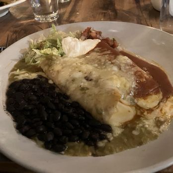 La Plazuela - Cheese enchiladas with Christmas chilis! Perfectly spiced! - New American Near Me - Santa Fe, New Mexico