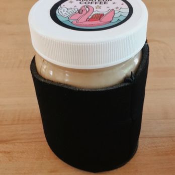 Amateur Coffee - Hot maple syrup almond milk latte in a glass jar & cozy - Coffee & Tea Near Me - Omaha, Nebraska Amateur Coffee - Hot maple syrup almond milk latte in a glass jar & cozy - Coffee & Tea Near Me - Omaha, Nebraska