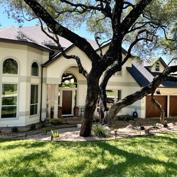 Renovate Paint and Design - Home - After (paint, stucco work to cover top of columns, and exterior lighting done by Renovate Paint and Design) - General Contractors Near Me - San Antonio, Texas Renovate Paint and Design - Home - After (paint, stucco work to cover top of columns, and exterior lighting done by Renovate Paint and Design) - General Contractors Near Me - San Antonio, Texas