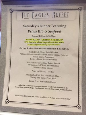 Menu photo 5 Eagles Buffet Scottsdale, AZ