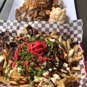 9th Island Grill - Above; Loco Moco Plate Below; 9th Island Fries $8 - Hawaiian Near Me - Henderson, Nevada