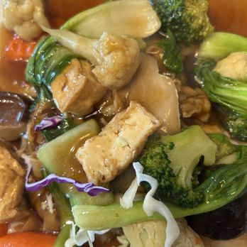 Saigon Vegan - The "seafood tofu" pan fried noodles. Beware of sauce overload that can ruin the dish. - Vegan Near Me - Garden Grove, California Saigon Vegan - The "seafood tofu" pan fried noodles. Beware of sauce overload that can ruin the dish. - Vegan Near Me - Garden Grove, California