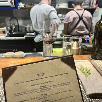 Bin 6 South - Menu and view from open kitchen bar seats. - Wine Bars Near Me - St. Petersburg, Florida