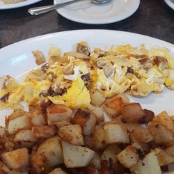The Stock Pot Cafe - Breakfast special. Sausage, onion and cheese scramble.