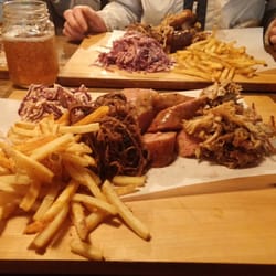 Longhorn Barbecue Smokehouse - Three meats board, it was humongous!
