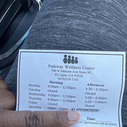 Parkway Wellness Center - Dr. Joe S. office schedule