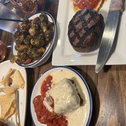 Pointe Dining - Filet with ravioli and Pointe fried pasta with roasted Brussels sprouts