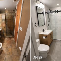 White Star General Contractors - Before and after bathroom transformation in Williamsburg