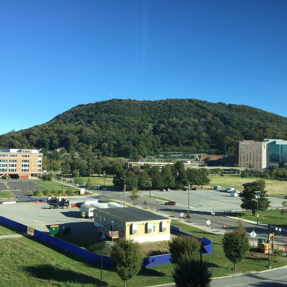 View of the mountain, star, and Carilion Clinic hospital