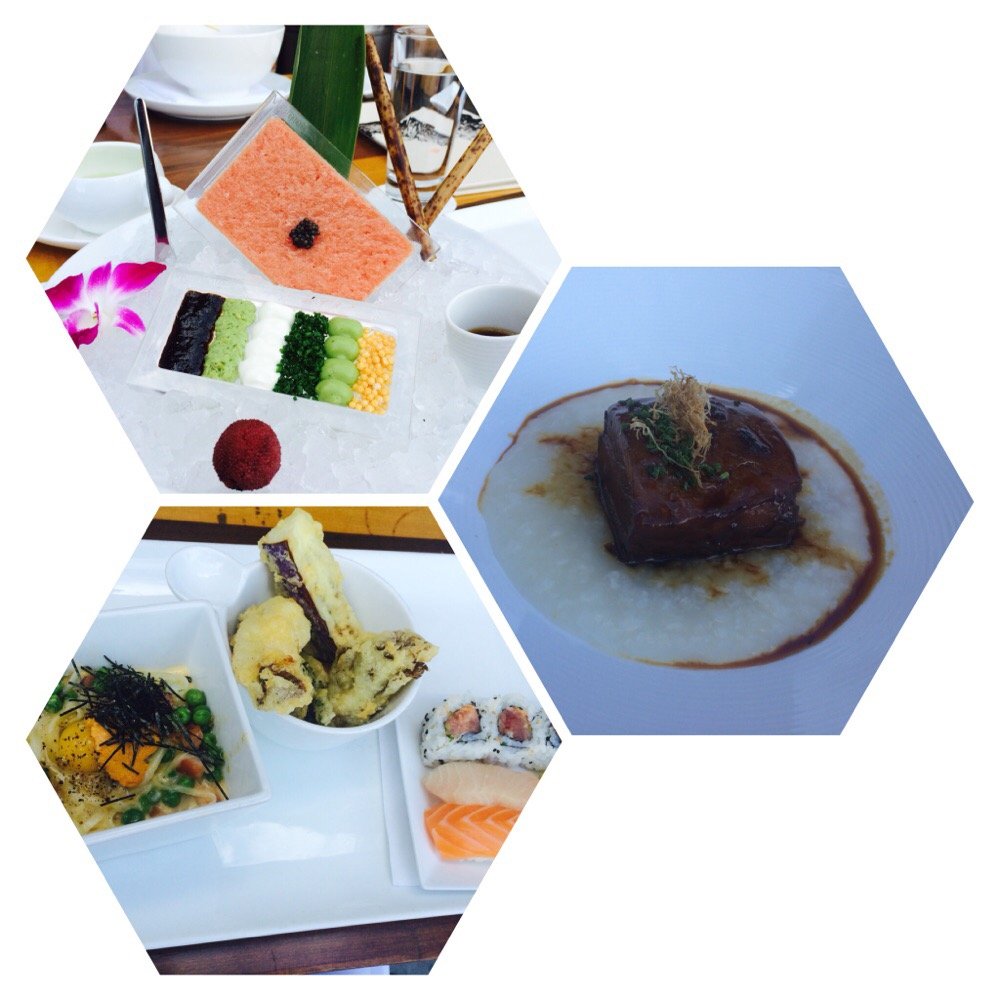 Morimoto Napa - Top: Toro tartar. Right: 10 hr pork belly w: rice congee (my favorite!) Bottom: Sea urchin carbonara pasta w/ tempura & sushi - Japanese Near Me - Napa, California Morimoto Napa - Top: Toro tartar. Right: 10 hr pork belly w: rice congee (my favorite!) Bottom: Sea urchin carbonara pasta w/ tempura & sushi - Japanese Near Me - Napa, California