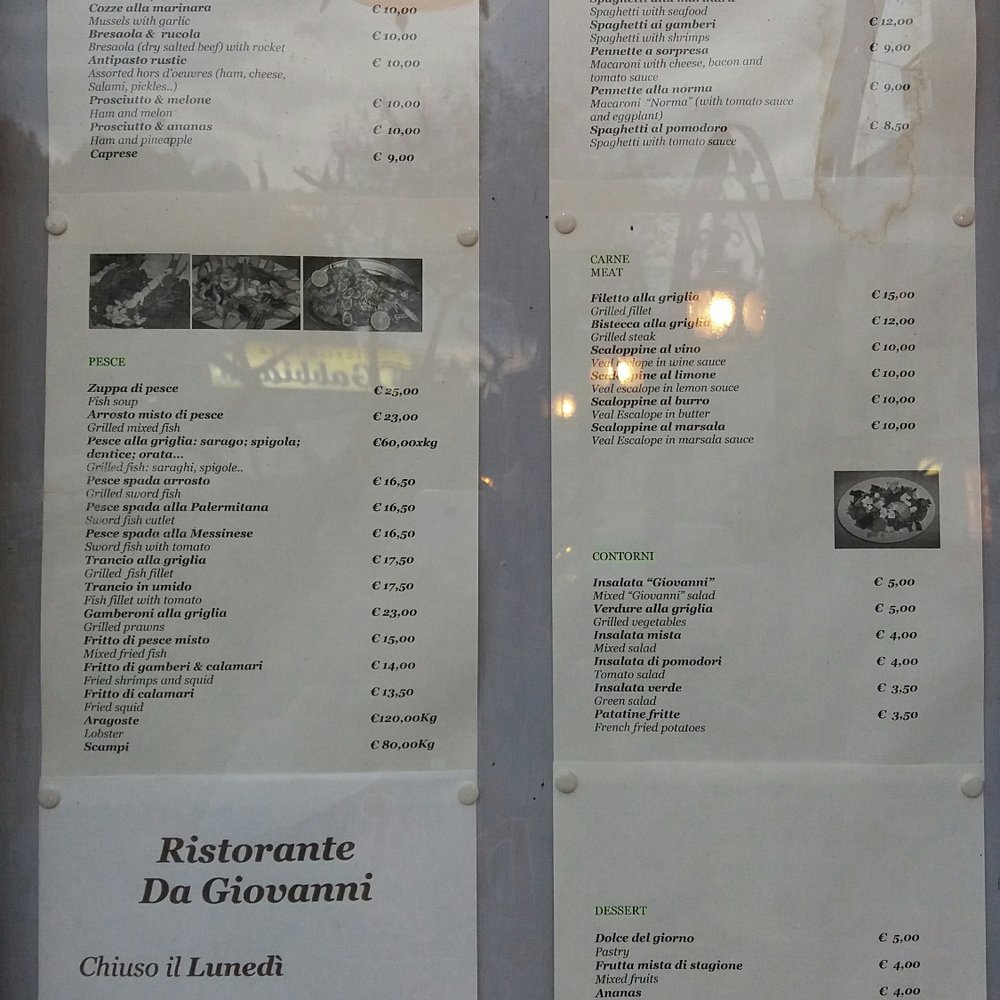 Da Giovanni - Menu - Italian Near Me - Taormina, Maine