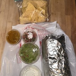 Taqueria El Sombrero - Shrimp super burrito. Guac and sc on the side