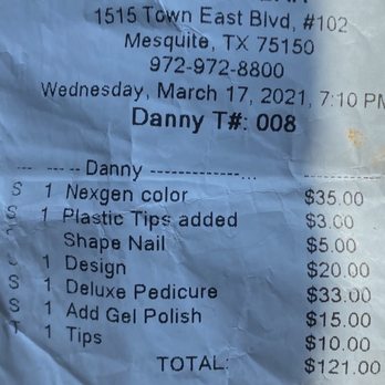 Lux Nail Bar - $3 for plastic tips?! $20 for the "design" of my nails...... - Nail Salons Near Me - Mesquite, Texas