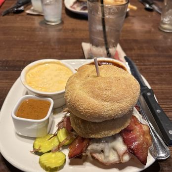 Jack Stack Barbecue - Freight House - The Big Pig Sandwich with a side of the honey mustard sauce along with cheesy corn and pit beans. - Barbeque Near Me - Kansas City, Missouri Jack Stack Barbecue - Freight House - The Big Pig Sandwich with a side of the honey mustard sauce along with cheesy corn and pit beans. - Barbeque Near Me - Kansas City, Missouri