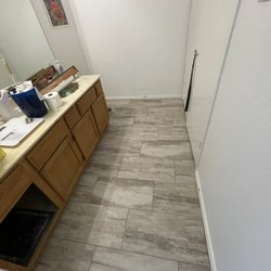 Draper Floors - Bathroom flooring update! Marrazzi 12"x24" tile style Mount Clarie color Ember.