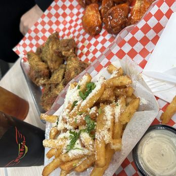 Wing Bros - meal for 2: lemon pepper and buffalo hot with garlic fries and two drinks - Chicken Wings Near Me - Brentwood, California Wing Bros - meal for 2: lemon pepper and buffalo hot with garlic fries and two drinks - Chicken Wings Near Me - Brentwood, California