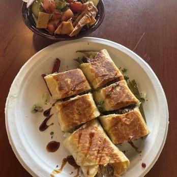 Mila's Shawarma - Lamb & Beef Shawarma Sandwich and side of fattoush - Middle Eastern Near Me - Richmond, Virginia